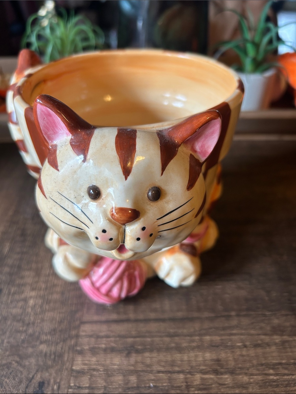 Kohl's Ceramic Cat Planter in Cream, Brown & Pink